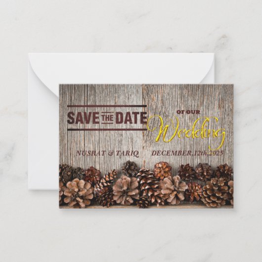 自然な優雅さ：木製の日付招待を保存 ノートカード (正面)