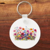 自然な水彩花が咲く野の花の草原 キーホルダー (正面)
