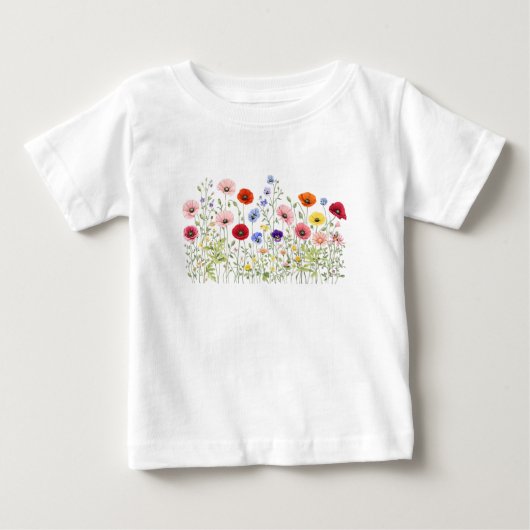 自然な水彩花が咲く野の花の草原 ベビーTシャツ (正面)