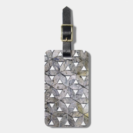 自然な灰色の石のモザイクの生命のパターンの花 ラゲッジタグ (正面縦)
