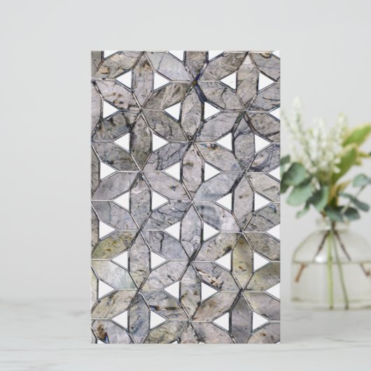 自然な灰色の石のモザイクの生命のパターンの花 便箋 (スタンド正面)