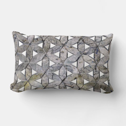 自然な灰色の石のモザイク、生命の花 ランバークッション (正面)