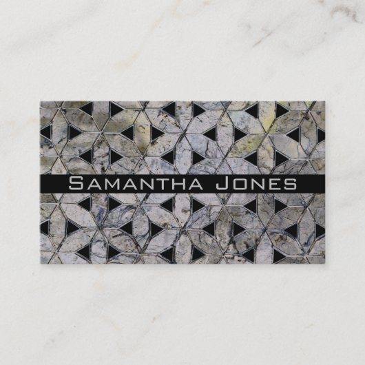 自然な灰色の石のモザイク、生命の花 名刺 (正面)