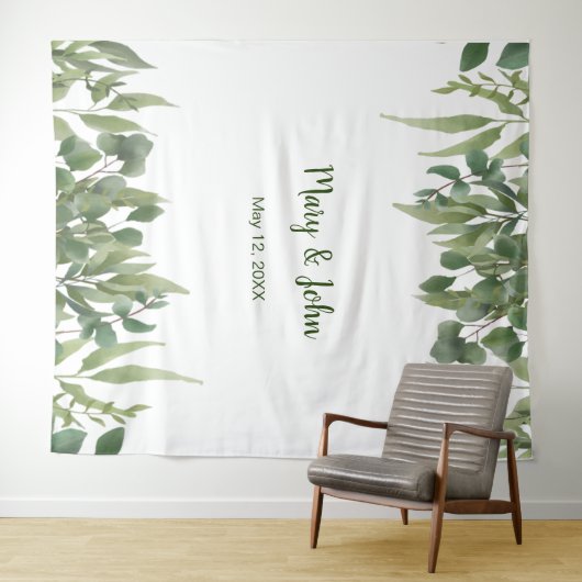 自然な緑の葉の装飾と新緑の豊かなフォトウェディング タペストリー (インサイチュ(横))