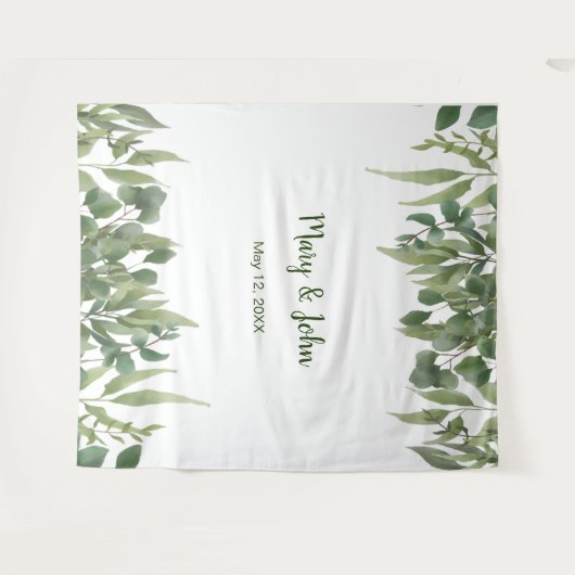 自然な緑の葉の装飾と新緑の豊かなフォトウェディング タペストリー (正面(横))