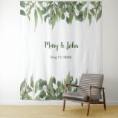 自然な緑の葉の装飾と新緑の豊かなフォトウェディング タペストリー (インサイチュ)