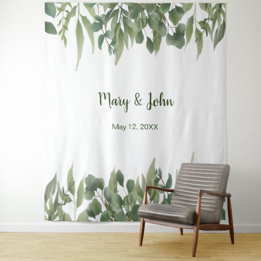 自然な緑の葉の装飾と新緑の豊かなフォトウェディング タペストリー (インサイチュ)