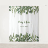 自然な緑の葉の装飾と新緑の豊かなフォトウェディング タペストリー (正面)