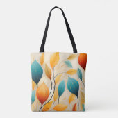 自然な葉 – ミニマリストリーフアートデザイン トートバッグ (裏面)