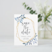 自然な葉 |青い水彩日付を保存 案内ポストカード (スタンド正面)