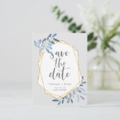 自然な葉 |青い水彩日付を保存 案内ポストカード (スタンド正面)