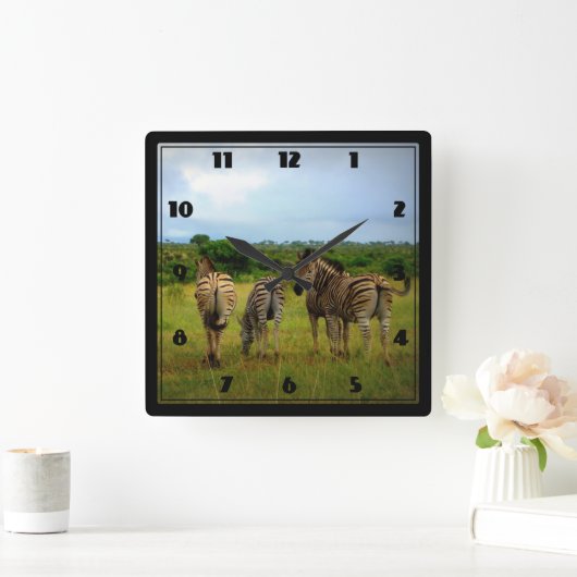 自然な設定のアフリカのシマウマ スクエア壁時計 (ホーム)