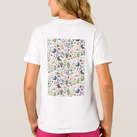 自然にインスパイアされたボタニカル柄の装飾スロー Tシャツ (裏面)