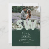 自然にインスパイアされた植物のグリーン Save the Date 招待状 (正面)