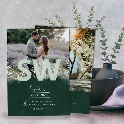 自然にインスパイアされた植物のグリーン Save the Date 招待状