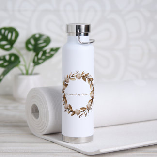 自然に冠せられて - エレガントなピンクとゴールドの花柄 ウ ウォーターボトル