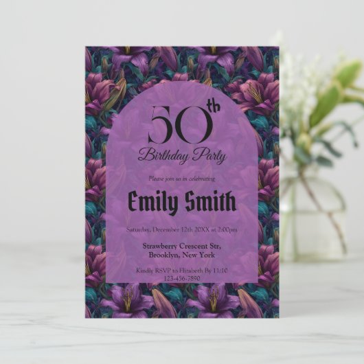 自然に咲くユリにインスパイアされた30歳の誕生日 招待状 (スタンド正面)