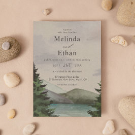 自然に囲まれた山と湖のウェディング 招待状