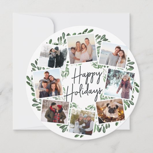 自然に楽しい水彩丸い写真コラージュ シーズンカード (正面)