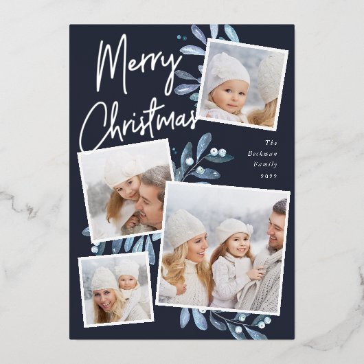 自然に楽しい |クリスマスフォトコラージュ 箔シーズンカード (正面)