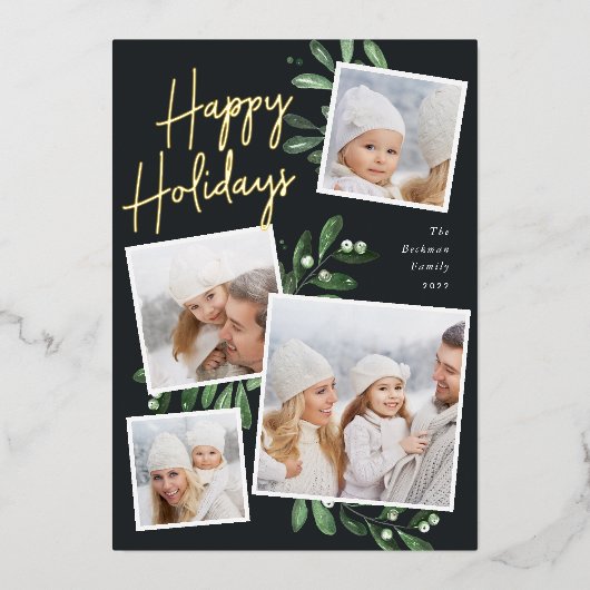 自然に楽しい |クリスマスフォトコラージュ 箔シーズンカード (正面)