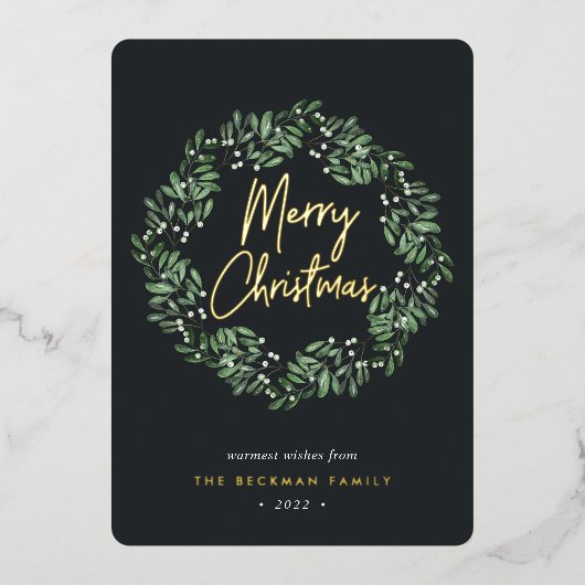 自然に楽しい |水彩リースクリスマス 箔シーズンカード (正面)