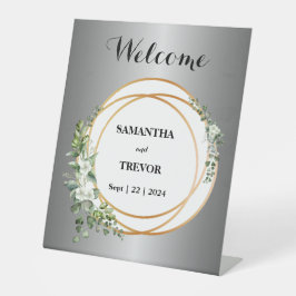 自然のウィスパー：シルバー、金ゴールド、フローラ飾り 台座サイン