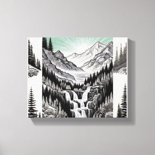 自然のエッセンス：白黒ランドスケープTシャツ キャンバスプリント (正面)