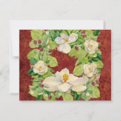 自然のクリスマスマグノリアリースと松の枝 招待状 (裏面)