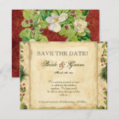 自然のクリスマスマグノリアリースと松の枝 招待状 (正面/裏面)