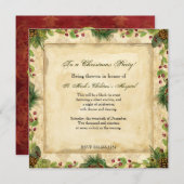 自然のクリスマスマグノリアリースと松の枝 招待状 (正面/裏面)