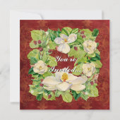 自然のクリスマスマグノリアリースと松の枝 招待状 (裏面)