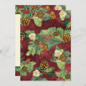 自然のクリスマス ウィンター ホリデー マグノリアと松 招待状 (正面/裏面)