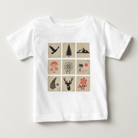 自然のスタンプコラージュ ベビーTシャツ (正面)