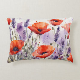 自然のチャーム：水のポピーとラベンダー アクセントクッション