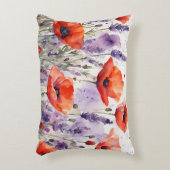 自然のチャーム:水のポピーとラベンダー アクセントクッション (正面(垂直))