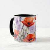 自然のチャーム：水のポピーとラベンダー マグカップ (正面左)