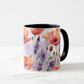 自然のチャーム：水のポピーとラベンダー マグカップ (正面右)