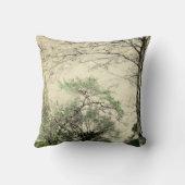 自然のツリーブランチのヴィンテージの緑のクリームの葉 クッション (裏面)