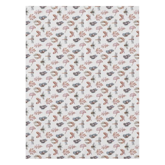 自然のプリントが入ったクリーム色のテーブルクロス テーブルクロス (正面)