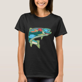 自然のマス画 トラウト ヴィンテージ フライ フィッシング リトロ Tシャツ