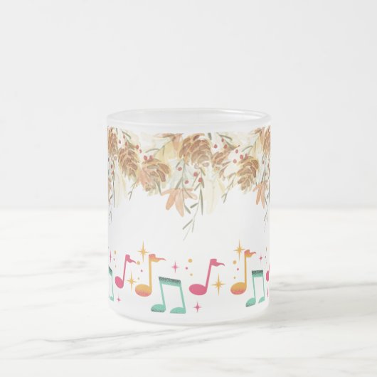 自然のメロディ:茶色の音符離れ付 フロストグラスマグカップ (中央)