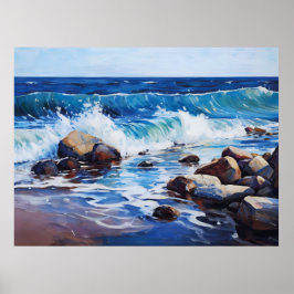 自然のリズムの波がシャレルに穏やかに衝突 ポスター