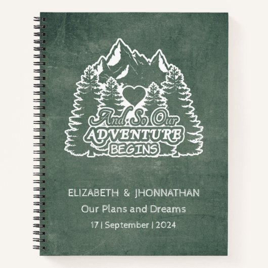 自然の中で待つ冒険　グリーンチョークボードのウェディング ノートブック (正面)
