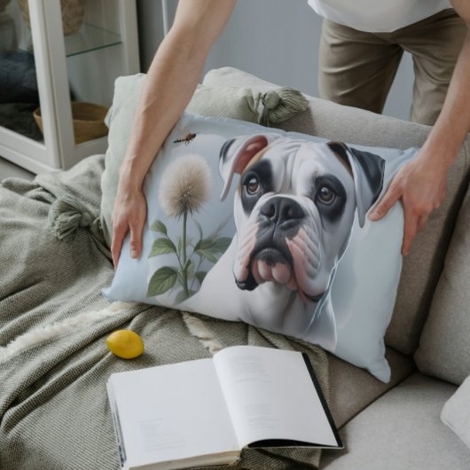 自然の中で描かれた美しい白いボクサー犬 アクセントクッション