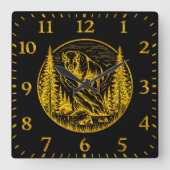 自然の中で誇らしげに立つバイソン スクエア壁時計 (正面)