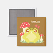 自然の中に座るかわいい緑のカエル マグネット (正面/裏面)