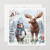 自然の中のクマ、鹿、鳥たち シーズンカード (正面/裏面)