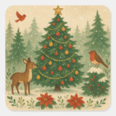 自然の中の美しいクリスマスツリー スクエアシール (正面)