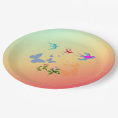 自然の中の鳥と蝶と花 ペーパープレート (アングル)